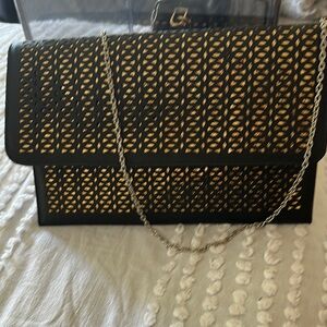 Black and Gold Geometric Crossbody Bag with Chain Strap